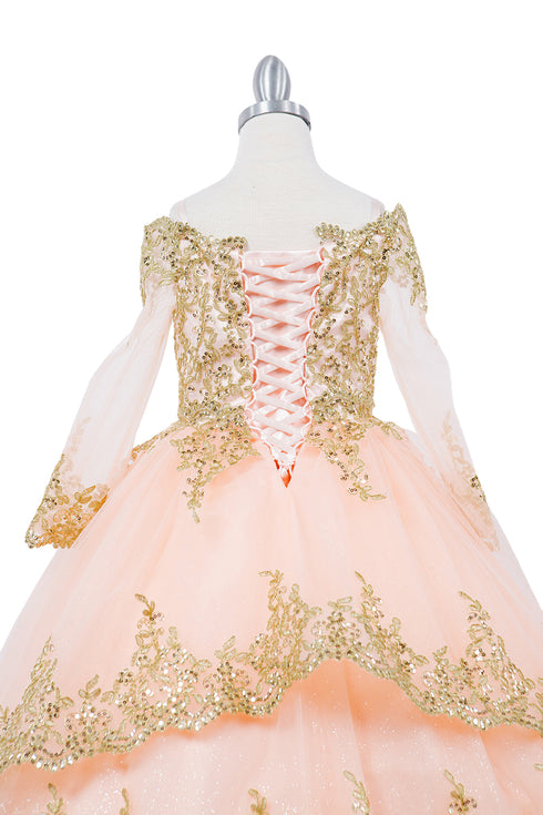 Bliss Girls Glitter Tulle Gold Coil Lace Flower Girl Junior Bridesmaid Dress, Sizes 2-16 - SophiasStyle.com